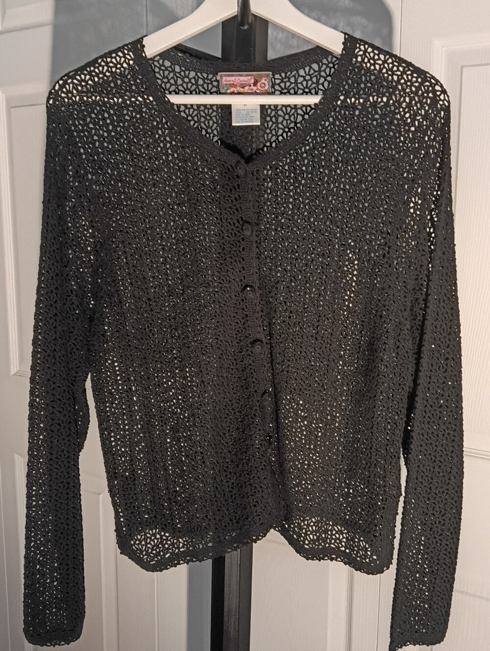 April Cornell Black Crochet Cardigan Sweater Size Medium
